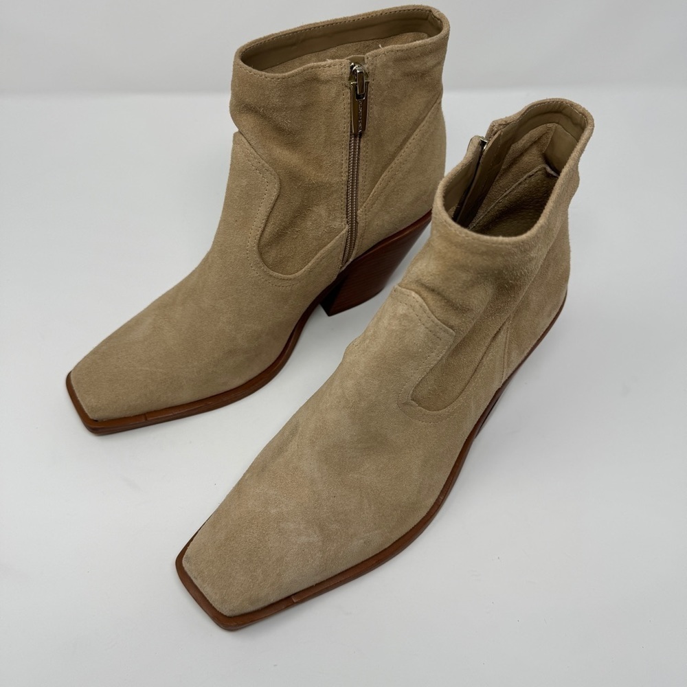 Vince Camuto Tan Suede Amtinda Tortilla Squared Toe Block Heeled Bootie Boot - Picture 14 of 14